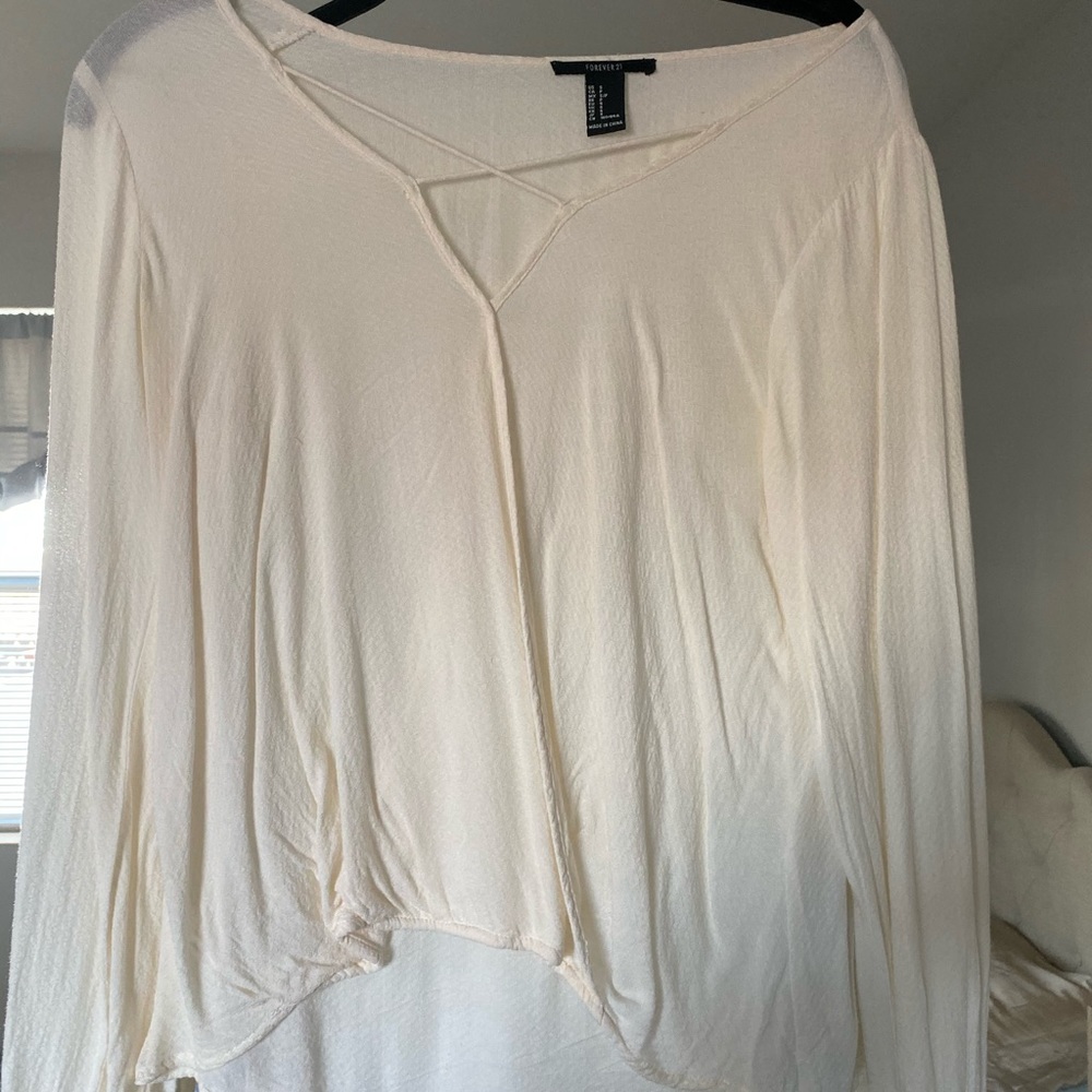 Forever 21 cream cross front top w/cuffed sleeve